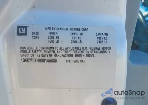 2003 Cadillac Cts Standard z USA, uszkodzony, nr VIN 1G6DM57N930145033